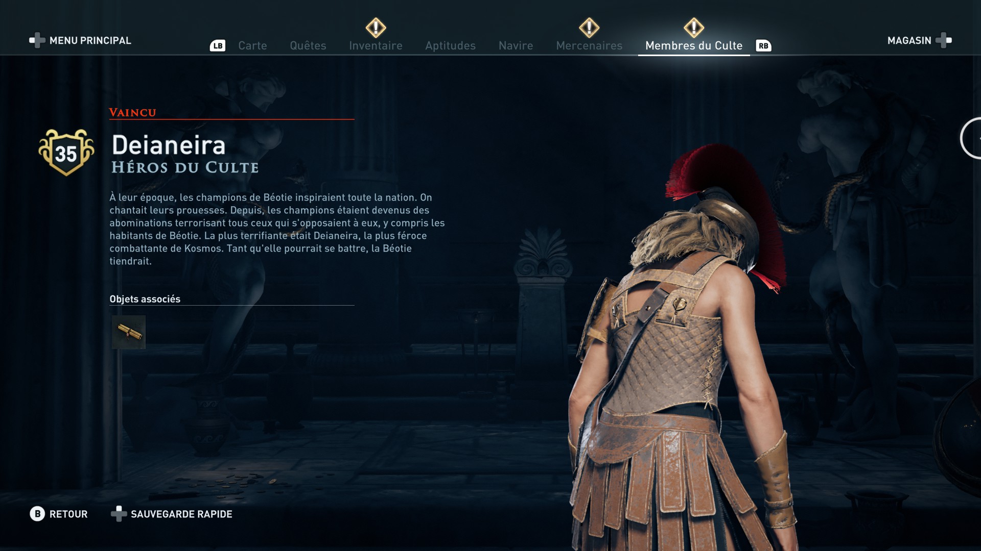 Assassin's Creed Odyssey trouver et tuer les adeptes du culte du Kosmos, ps4, xbox one, pc, ubisoft, jeu vidéo, Deianeira héros du culte