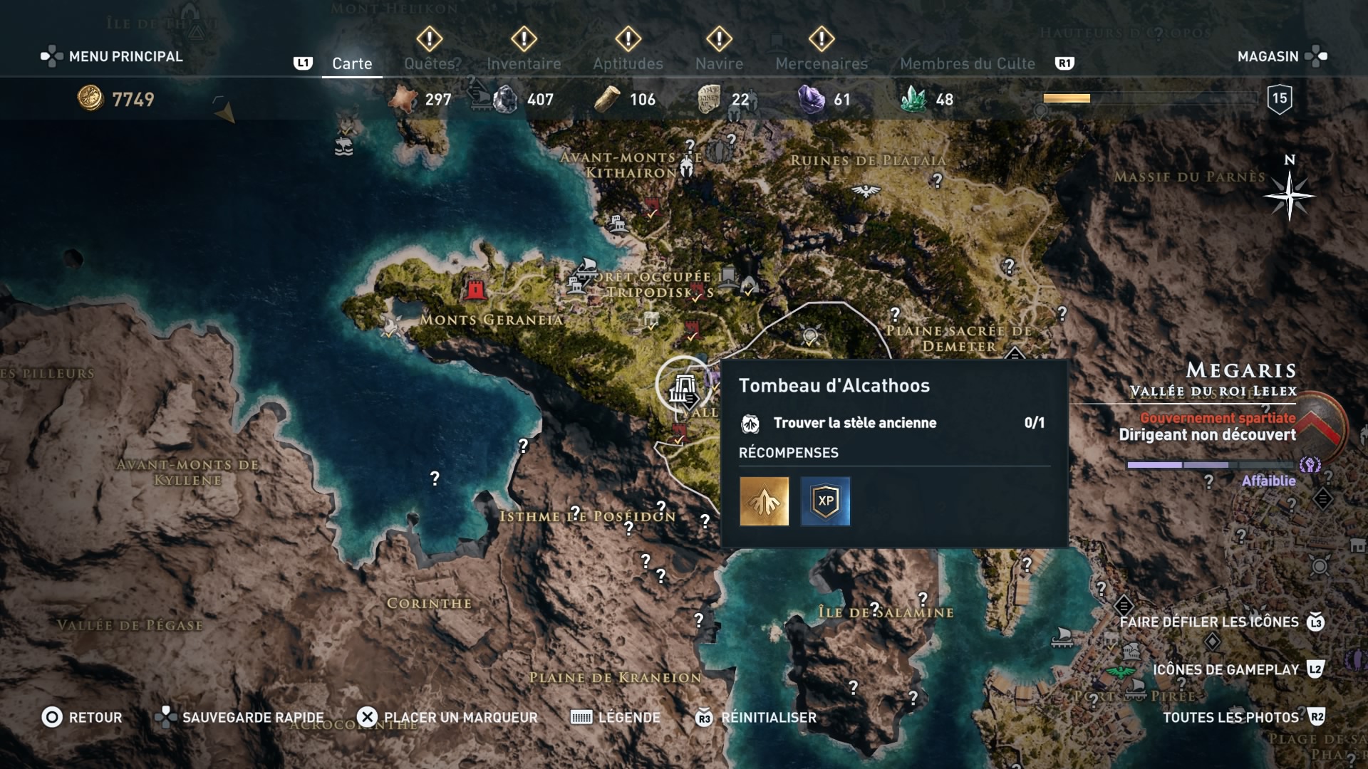 assassin's creed odyssey, ps4, xbox one, pc,u ubisosft, soluce, astuce, emplacement tombeau et stèle ancienne, megaris, tombeau d'alacthoos