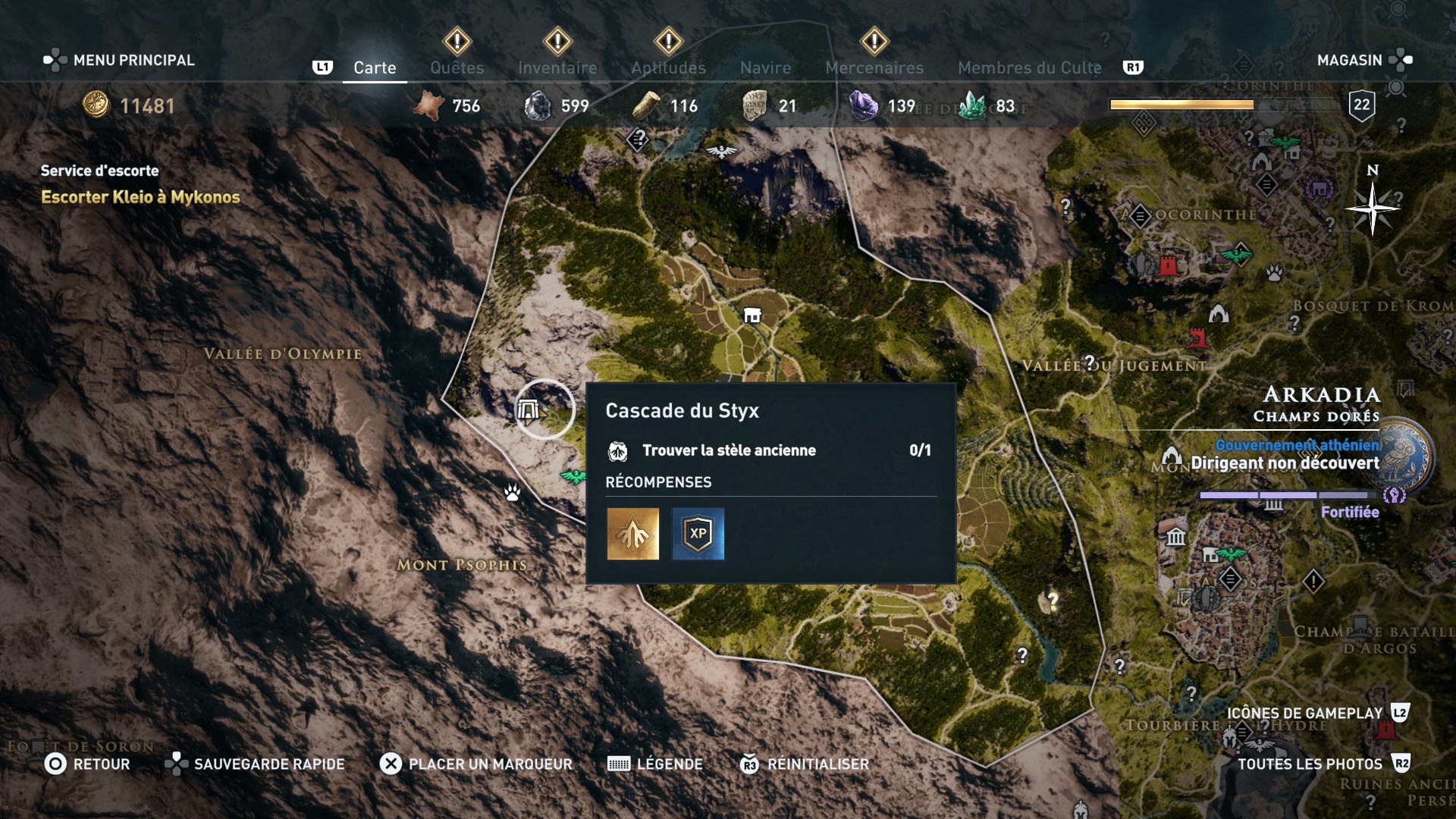 assassin's creed odyssey, ps4, xbox one, pc,u ubisosft, soluce, astuce, emplacement tombeau et stèle anciennes d'arkadia, cascade du styx